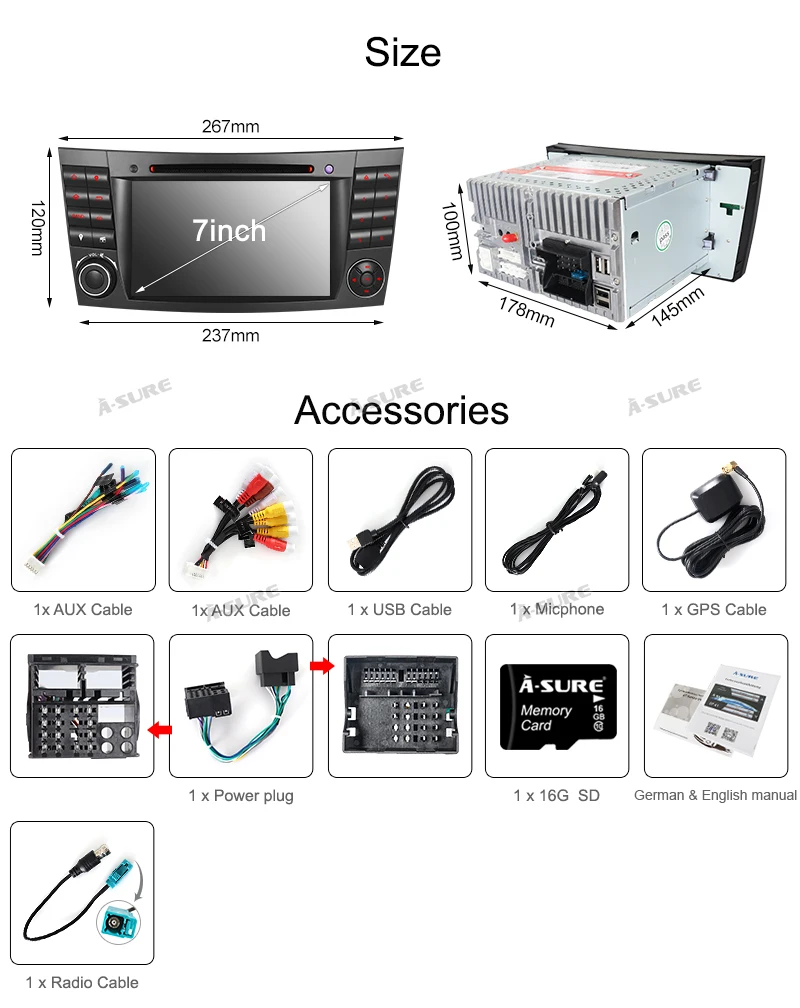 Best A-Sure 2 DIN Car Auto Radio DVD Player GPS Navigation For Mercedes-Benz E/CLS/G Class W211 W219 Bluetooth RDS DAB+ Bluetooth SWC 24 Best A-Sure 2 DIN Car Auto Radio DVD Player GPS Navigation For Mercedes-Benz E/CLS/G Class W211 W219 Bluetooth RDS DAB+ Bluetooth SWC 24