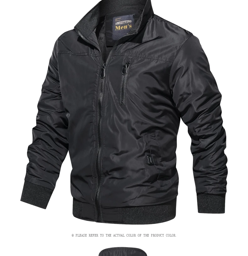 Winderbreaker Jacket גברים מוצק צבע צווארון עומד Tatical מעיל זכר עמיד למים גברים בגדי Streetwear אופנה מזדמן מעיל גבר