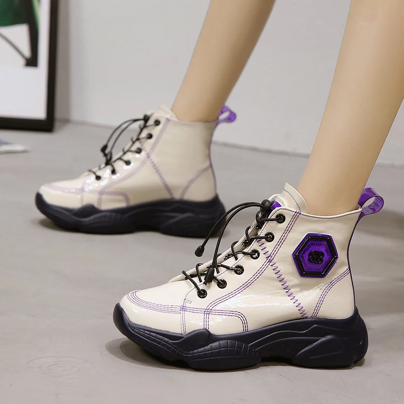 

New Snow Boots Autumn Comfortable Round Head Platform Shoes Woman Winter Ankle Boot Ladies Patent Leather Keep Warm Martin Boots