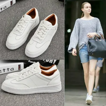 

Fashion White Split Leather Women Chunky Sneakers White Shoes Lace Up Tenis Feminino Zapatos De Mujer Platform Women Casual Shoe