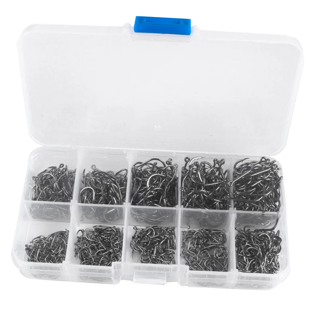 300pcs/set Assorted Carbon Steel Fish Jig Hooks Octopus Crab Hooks Kit Fishing Tackle Box 10 Sizes