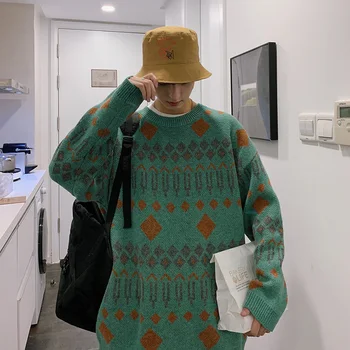 

2019 Winter Men's Leisure In Warm Cashmere Pullover Mens Woolen Sweaters Casual Brand Loose Knitting Printing Coats Size M-XL