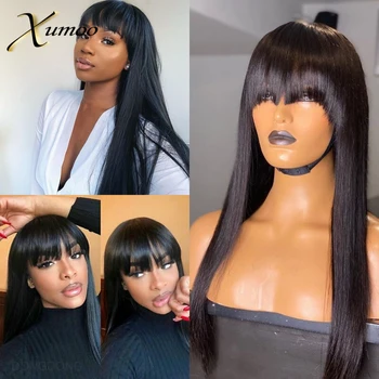 

XUMOO Cheap Remy Brazilian Hair Wigs Black Color Straight Human Hair Wigs With Bangs None Lace Wigs For Black Women