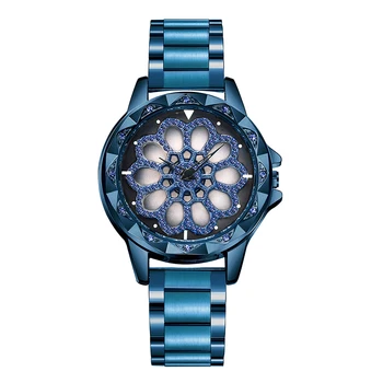 

PANARS Hollow Rotating Dial Creative Woman Quartz-Watch 2019 Rose Gold Steel Strip & Mesh Belt Waterproof Watch Momen Ladies