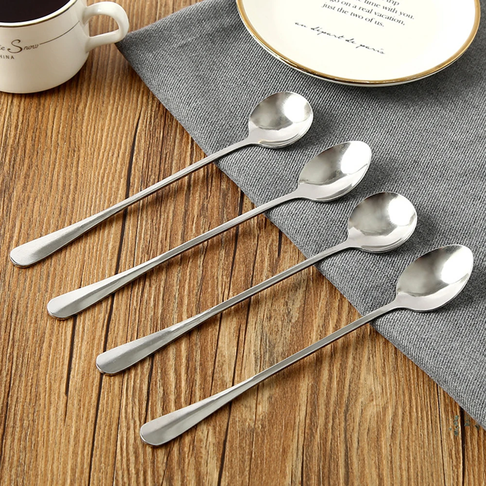 

1PCS Coffee Stirring Spoon Stainless Steel Long Handle Creative Dessert Ice Cream Sharp Round Scoop Tableware Kitchen Tools