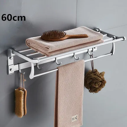 Satin 60cm Алюминиевый настенный держатель для полотенец для ногтей, черный/сатиновый держатель для полотенец, аксессуары для ванной комнаты, оборудование для ванной 40-60 см - Цвет: Satin 60cm