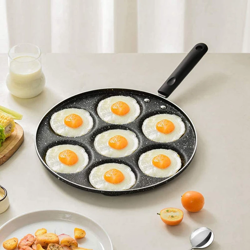 Newest 7 Hole Omelet Pan for Burger Eggs Ham Pancake Maker Wooden Handle Frying Pot Non-stick Breakfast | Дом и сад