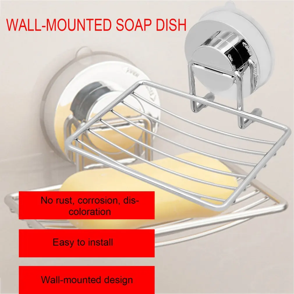 Rust-resistant Stainless Steel Wall-mounted Strong Vacuum Suction Cup Soap Dish Holder Bathroom Accessories Basket Rack