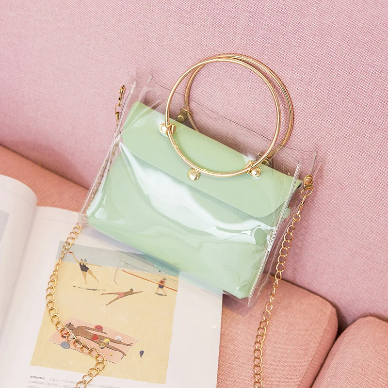 Дизайнерская роскошная сумка женская прозрачная сумка-мешок Прозрачная ПВХ Желейная маленькая сумка на плечо женская сумка через плечо с цепочкой - Цвет: Green