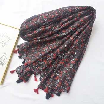 

Travel sun shawl spring and summer beach towel fringed small floral cotton scarf scarves