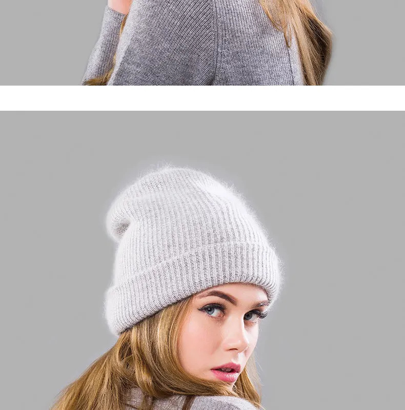 Gorros Mujer invierno, зимние шапки для женщин, модные повседневные теплые шапки, Ангорский кролик, вязаная шапка, женская маленькая шапка-ведро