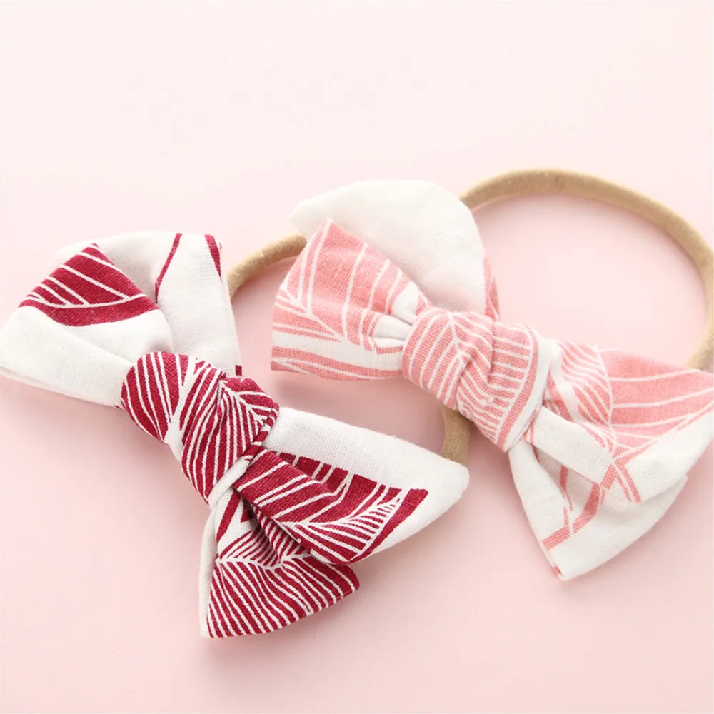 4 шт./лот, ручная работа, детские повязки на голову с принтом в виде листьев, тканевый бант из нейлона, повязки на голову для девочек, повязки для волос, Детские аксессуары для волос с бантом