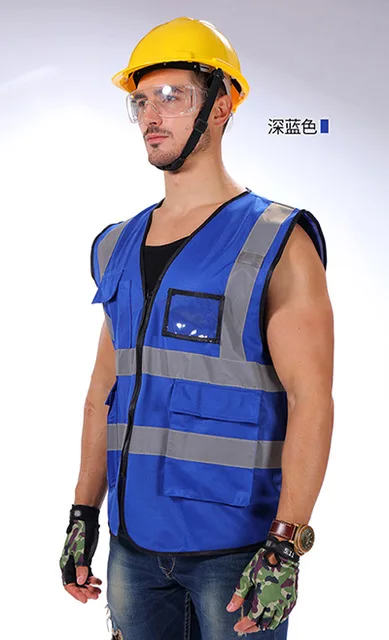 Navy Blue Reflective strip vest for construction traffic bike overalls safety vest, high visibility reflective vest - Цвет: Navy Blue