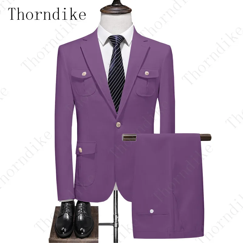 Thorndike Tide мужские красочные модные свадебные костюмы размера плюс 5XL желтый розовый зеленый синий фиолетовый костюмы пиджак и брюки смокинги - Цвет: suit 14