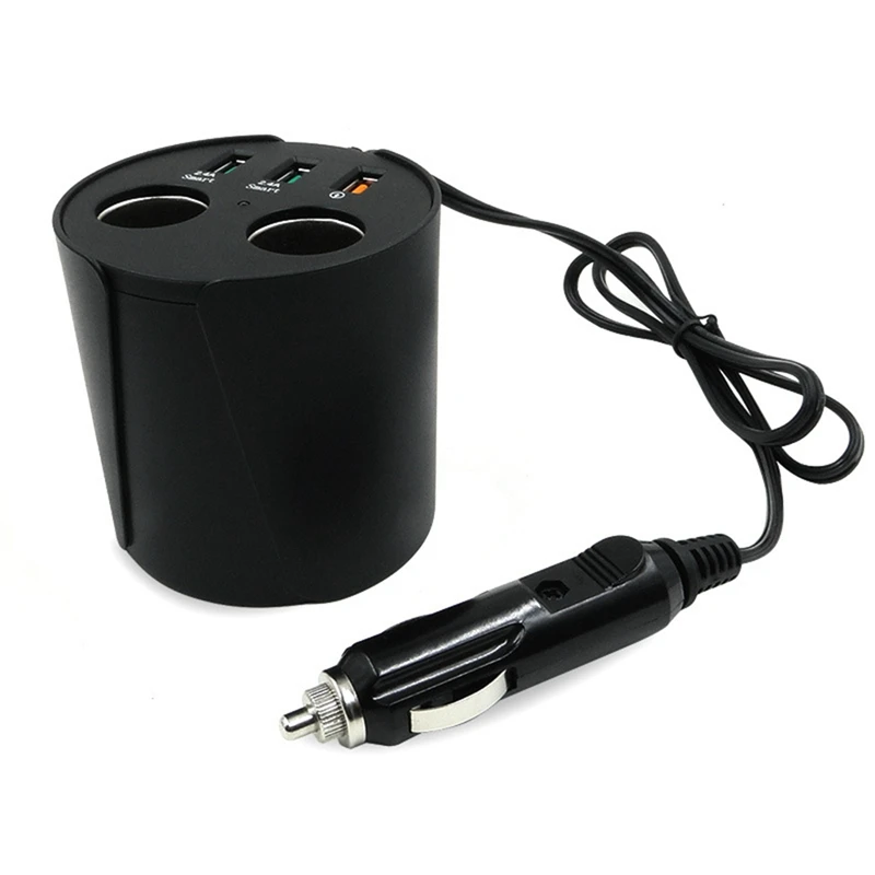 Multi-Function Car Cup Charger 2 Socket Cigarette Lighter Splitter 3 USB Port 3.1A DC5/9/12V