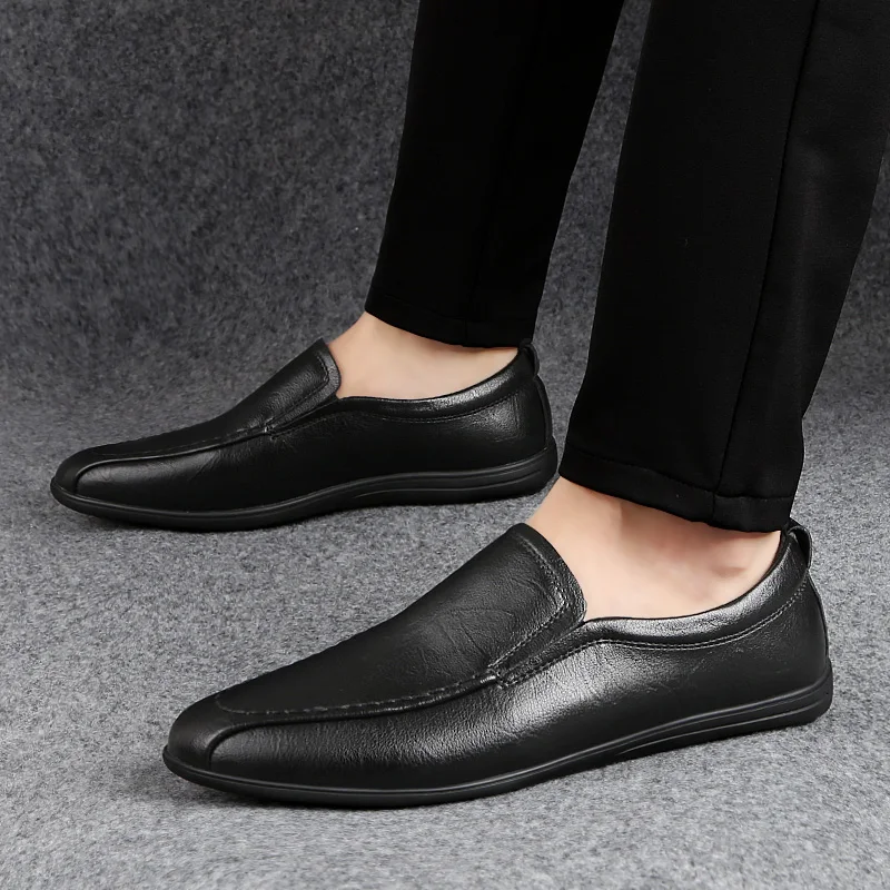 Повседневная обувь в британском стиле; мужские кожаные лоферы на плоской подошве; дышащая обувь в горошек для отдыха; мужские мягкие лоферы на плоской подошве; HC-578