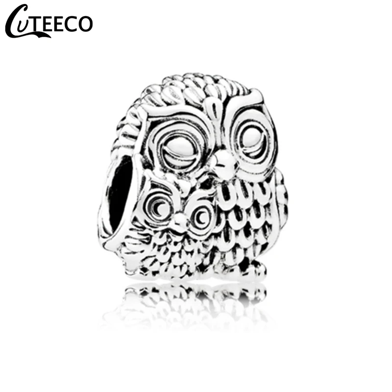 

CUTEECO Realistic Double Owl Mother And Child Alloy Animal Big Hole Beads Fit Pandora Charm Bracelet Necklace For Women Jewelry
