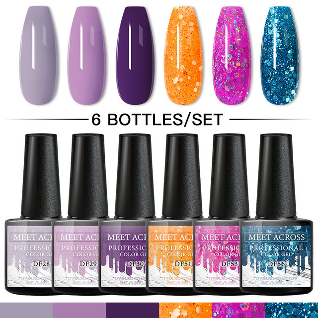 Gel Nail Polish Set With Top Base Gel Glitter Color Semi Permanent UV Led Gel Varnish Soak Off Nail Lacquers