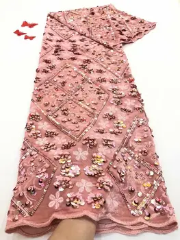 

(5yards/pc) Nigerian Velvet Lace Fabric With Stones 2020 High Quality Lace African Lace Fabric For Wedding Dress French Net Lace