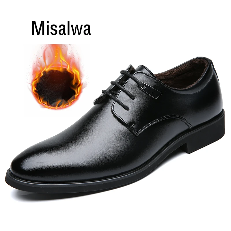 Misalwa/Классические Мужские модельные туфли в стиле дерби; сезон весна-зима; теплый деловой костюм с меховой подкладкой; обувь из спилковой кожи; Мужская обувь; официальная обувь