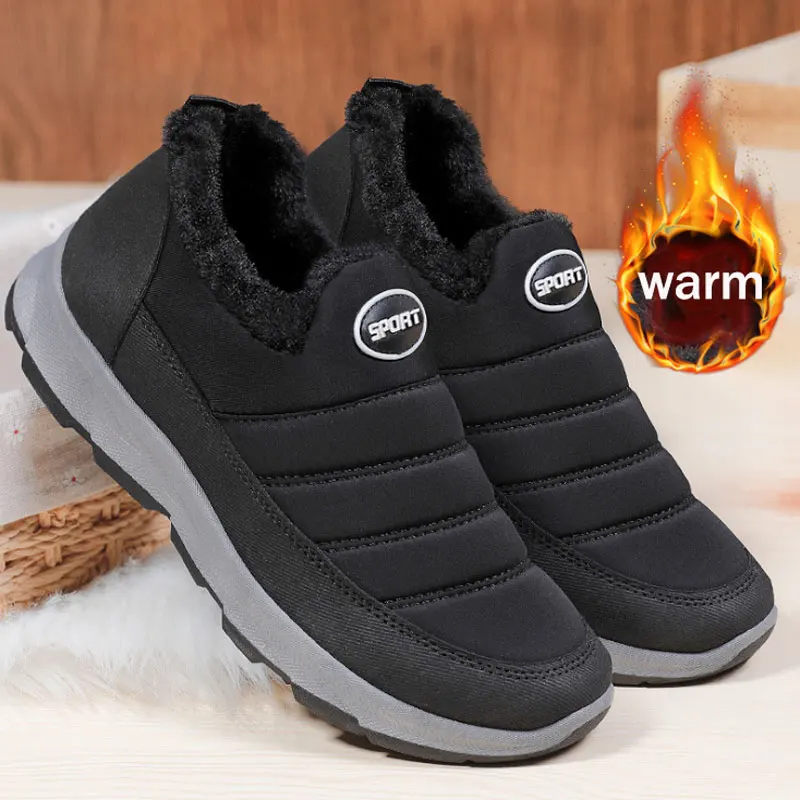 Winter Sneakers Work-Boots Platform Warm Male Waterproof Fur Cotton Ankle Men Mens