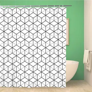 

Bathroom Shower Curtain Geometric Monochrome Hexagon Line Pattern Abstract Black Creative Endless 66x72 inches Waterproof Bath