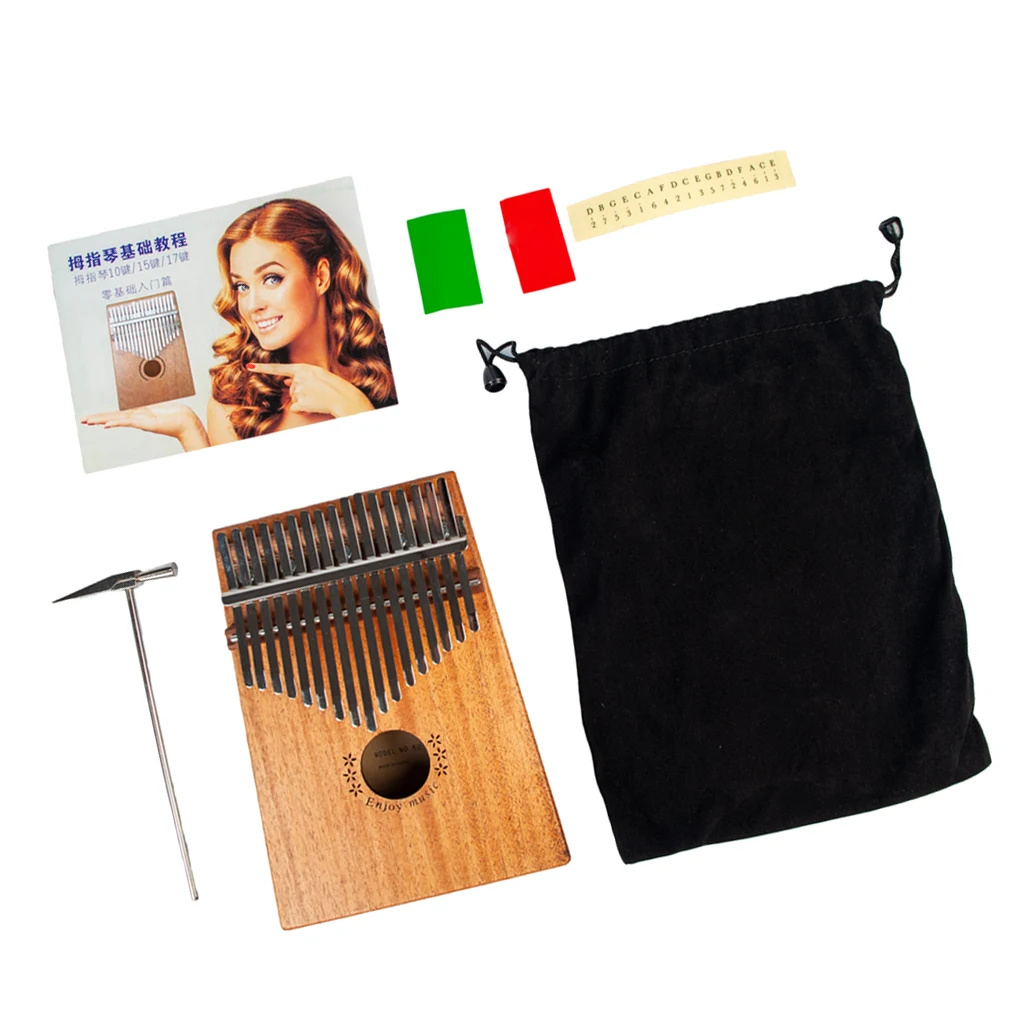 

17 Keys Kalimba Thumb Piano Finger Percussion with Gig Bag Tuner Hammer Note Sticker