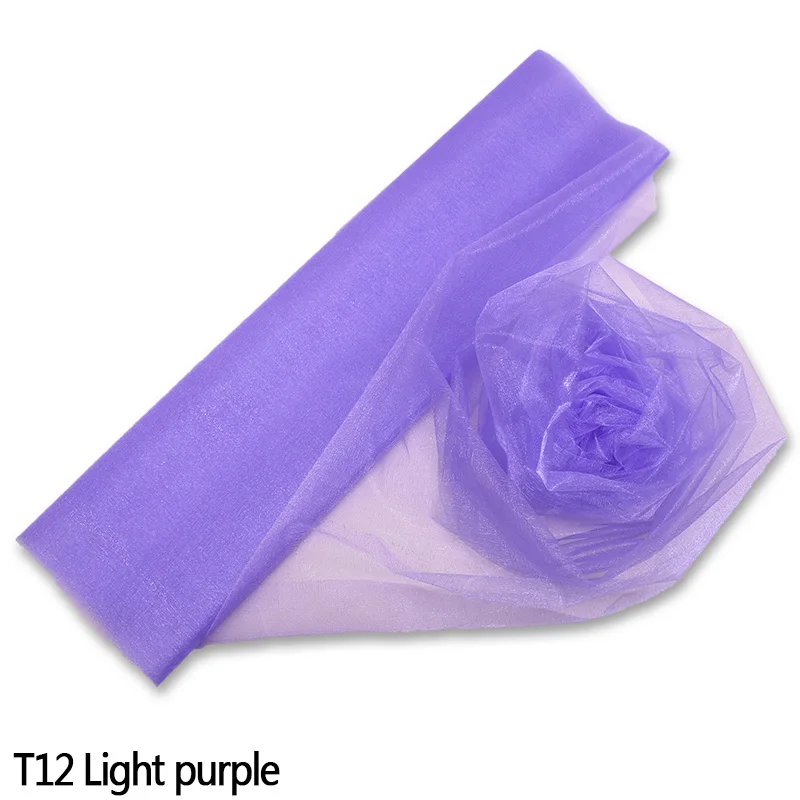 T12 light purple 5 м 48 см свадебные органза тюль рулон Хрустальная ткань органза для детского душа DIY арки стул пояса свадебные украшения вечерние - Цвет: T12 light purple