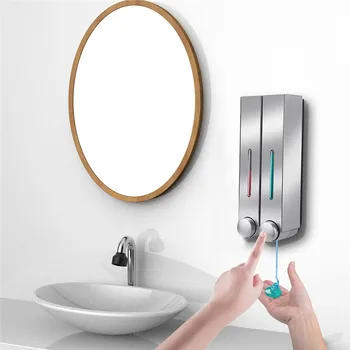 

420ML Two-Cup Wall Mount Washing Lotion Soap Shampoo Hand Sanitizer Dispenser Hand Washing Device for Kitchen Bathroom