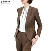 Профессиональные женские брючные костюмы Новая мода клетчатый Блейзер и брюки интервью высокого класса бизнес Формальная работа wea