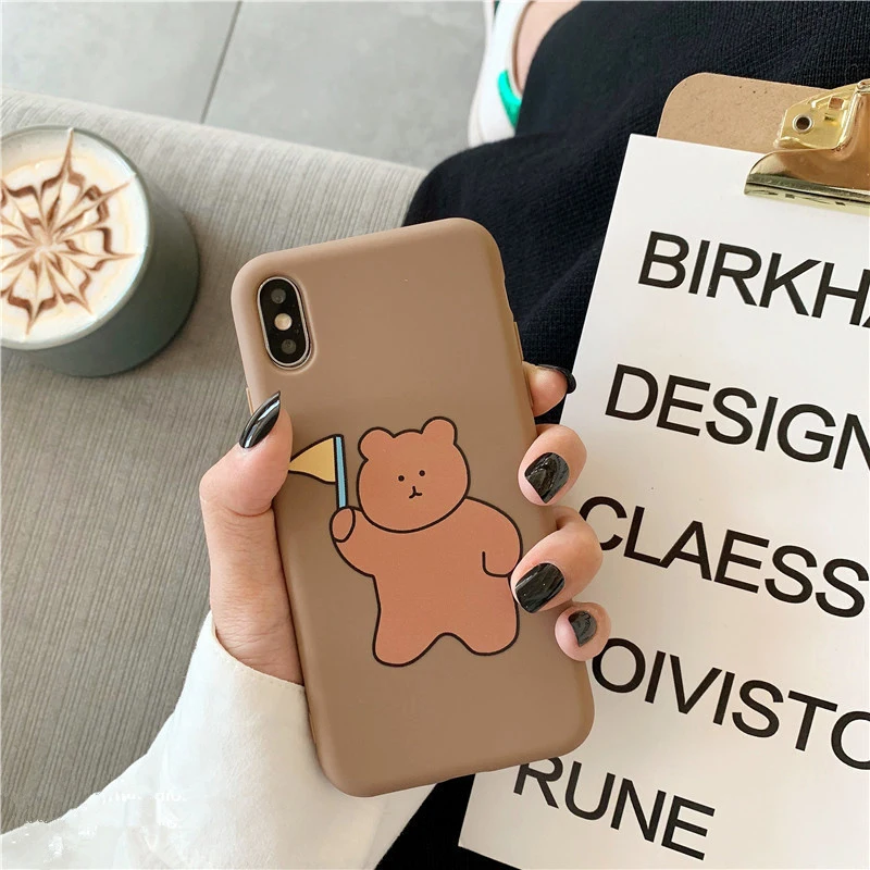 Мягкий силиконовый чехол для телефона с мультяшным медведем для iphone 8plus 7plus 8 7 Забавный медведь матовый толстый Чехол для мобильного телефона 6 для iphone x xs max xr
