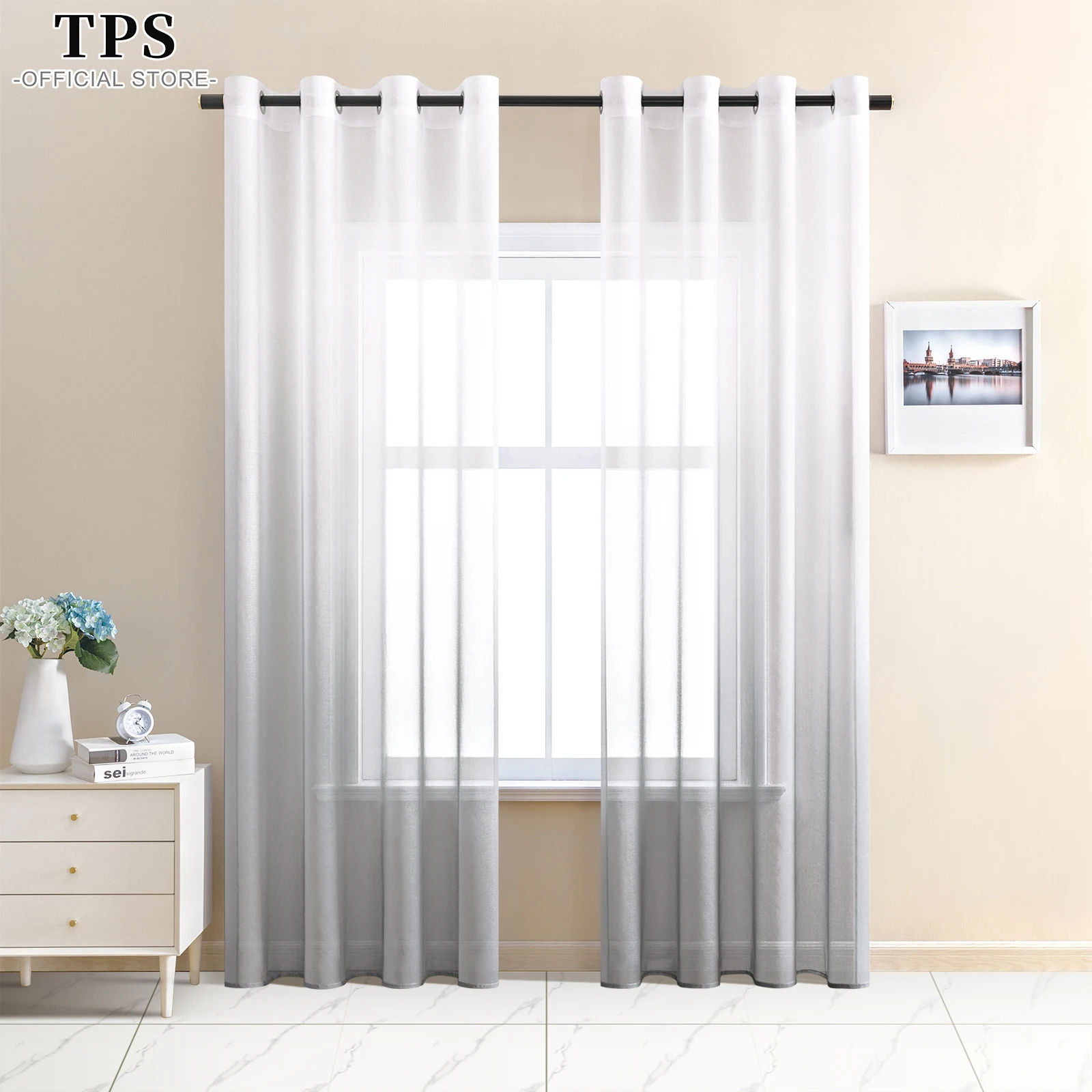TPS Gradient Color Sheer Curtains for Living Room Bedroom Tulle Curtains for the Kitchen Room Decor Window Treatment Door Drapes 
