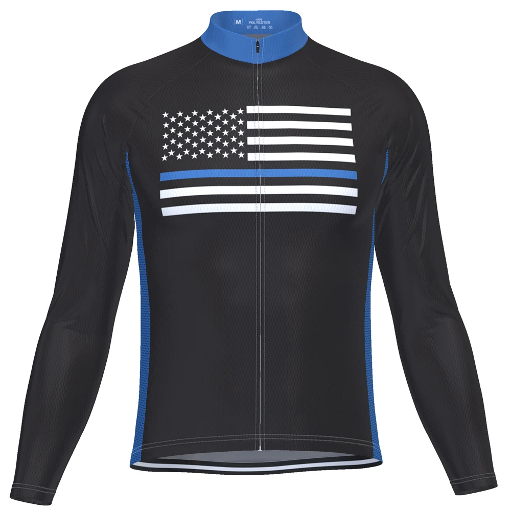 

HIRBGOD New USA Thin Blue Men's Long Sleeve Cycling Clothing Breathable Bike Wear Pro Team Cycling Jersey ,TYZ083-02