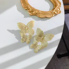 Двухслойные бабочки большие серьги для женщин новые модные ювелирные изделия оптом массивные серьги золотого цвета