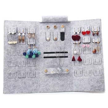 

Portable Roll-up Felt Jewelry Roll Storage Bag Folding Travel Earrings Necklaces Bracelets Rings Container