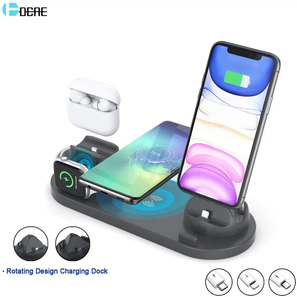 4 in 1 Qi Wireless Charging Dock 10W Fast Charger Station For Apple Watch 6 Airpods Pro iPhone 12 11 XS XR X 8 Micro Type C USB