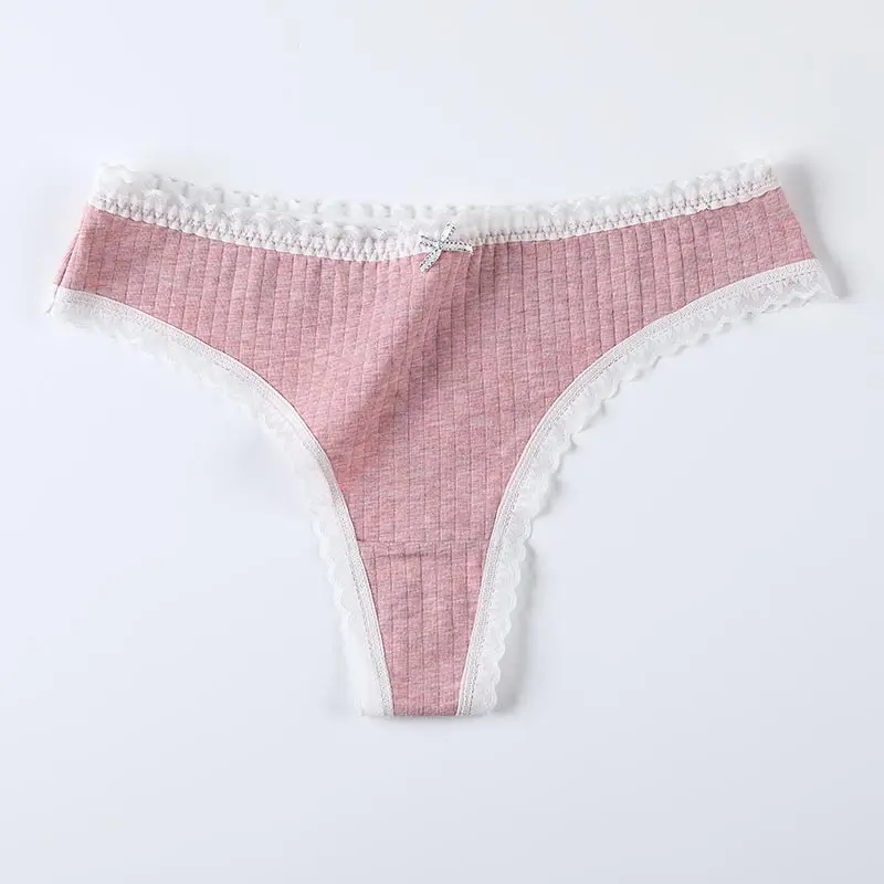 Pink Женские кружевные хлопковые стринги, бесшовные сексуальные мягкое нижнее белье, женское нижнее белье из натурального шелка с заниженной талией - Цвет: Pink