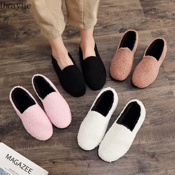

2019 new lambskin women's shoes a pedal and velvet warm single shoes flat cotton shoes wearing soft bottom shoes