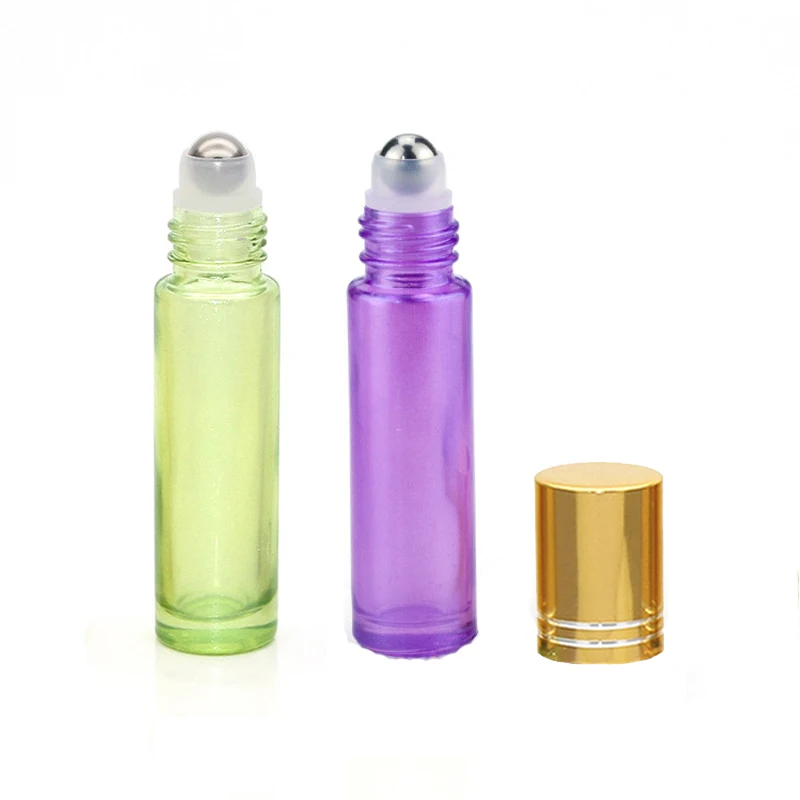 

10pcs 10ml Pearl Colorful Thick Glass Roll Bottle Essential Oil Perfume Empty Container Refillable Portable Travel Roller Vial