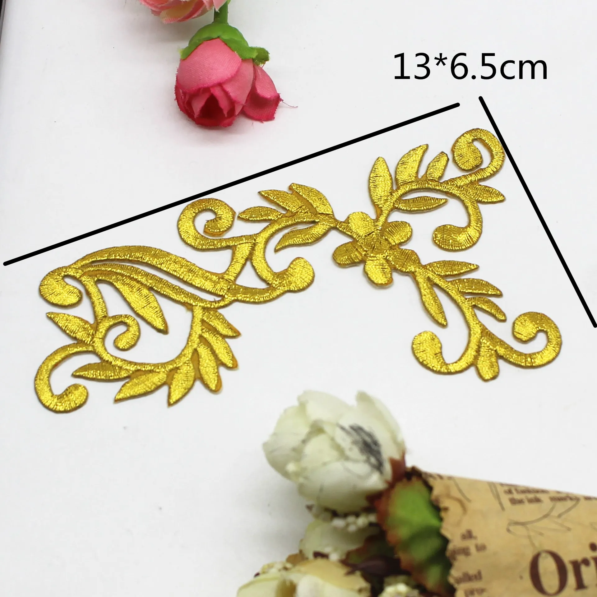 2 Pcs Iron On Flower Trims Gold Embroidery Patches Mirror Pair Appliques  For Cosplay Costumes Dress 12.8cm-6.5cm - AliExpress