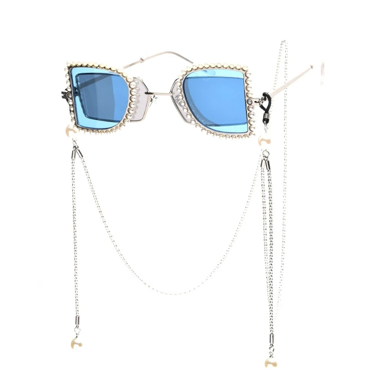 47198 жемчужный флип-чехол цепочка для очков для мужчин и женщин Мода UV400 очки - Цвет линз: blue
