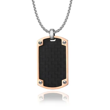 

Carbon Fiber Pendant Dog Tag Men's Necklace for Military Army Soldier Jewelry Gift Stainless Steel 24Inch Chain Link