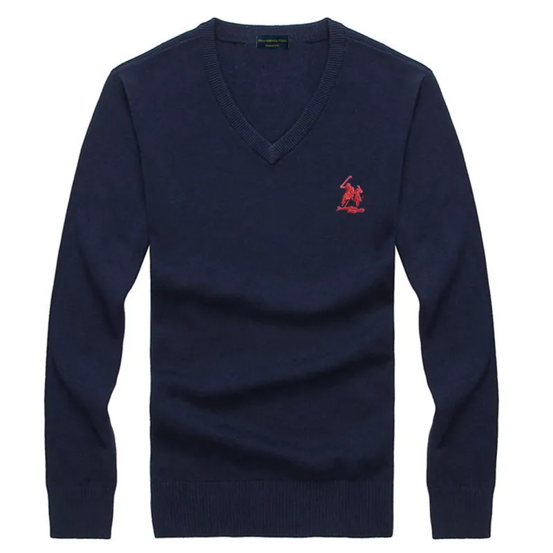 Вышитый логотип поло, Осень-зима, мужской свитер с v-образным вырезом, Мужская молодежная трендовая рубашка из чистого хлопка, приталенная вязаная 8508 - Цвет: Тёмно-синий