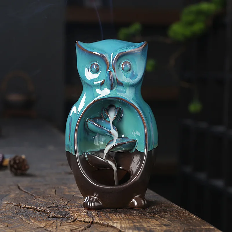 Cute Desktop Decoration Ceramic Owl Aroma Diffuser Backflow Incense ...
