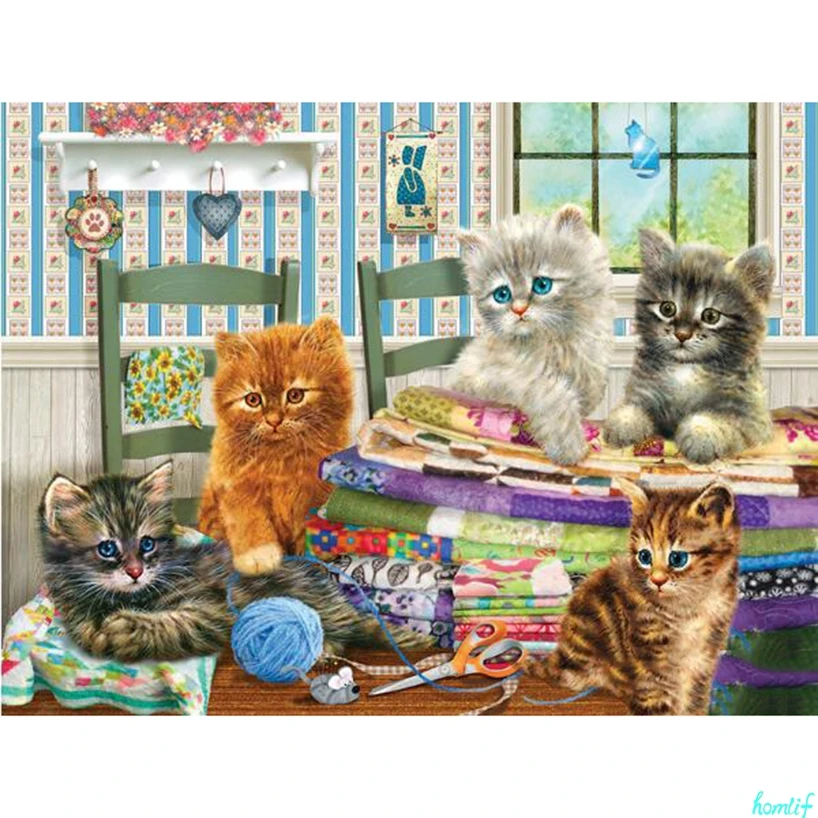 Diy круглая Алмазная вышивка крестиком Мозаика полное покрытие &quotPlay cat&quot полная