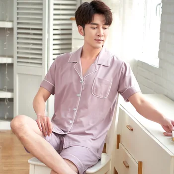 

Pajamas Male Summer Pure Cotton Short Sleeve Shorts Men Thin Middle-Aged Dad Summer Men's All Cotton Suit Home Services