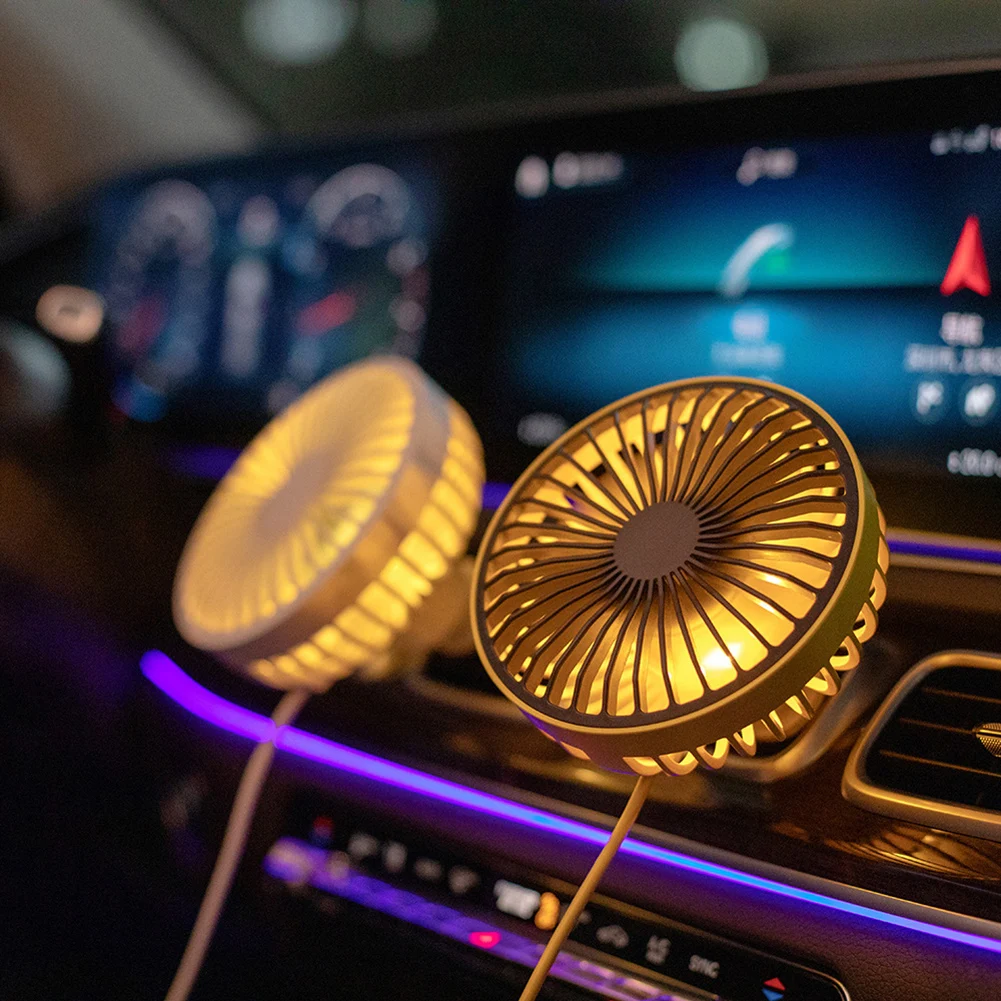 Car Fan 360 Degree Rotatable Cool Colorful LED Lights&USB Power Car Auto Powerful Cooling Air Fan For Air Vent Mounted
