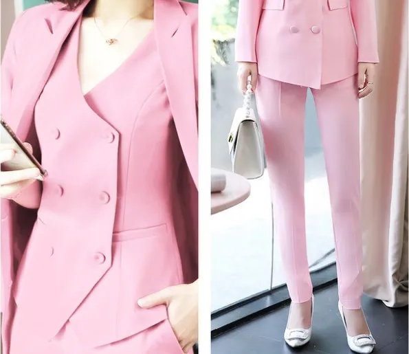 Vest and Pant Женский осенне-зимний костюм офисный двубортный пиджак брючный комплект модный Деловой брючный костюм для женщин Деловой брючный костюм - Цвет: Vest and Pant