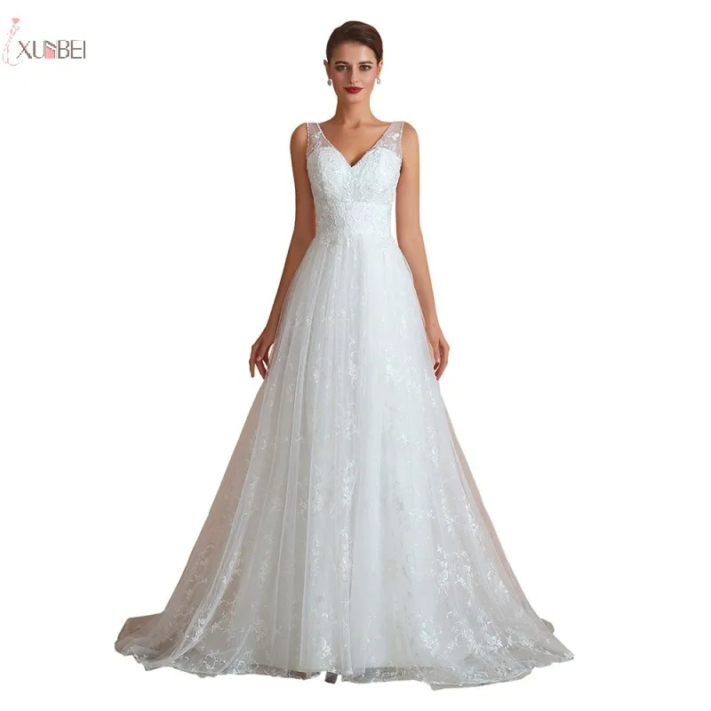 Кружевное свадебное платье цвета слоновой кости ТРАПЕЦИЕВИДНОЕ Пляжное 2019 с