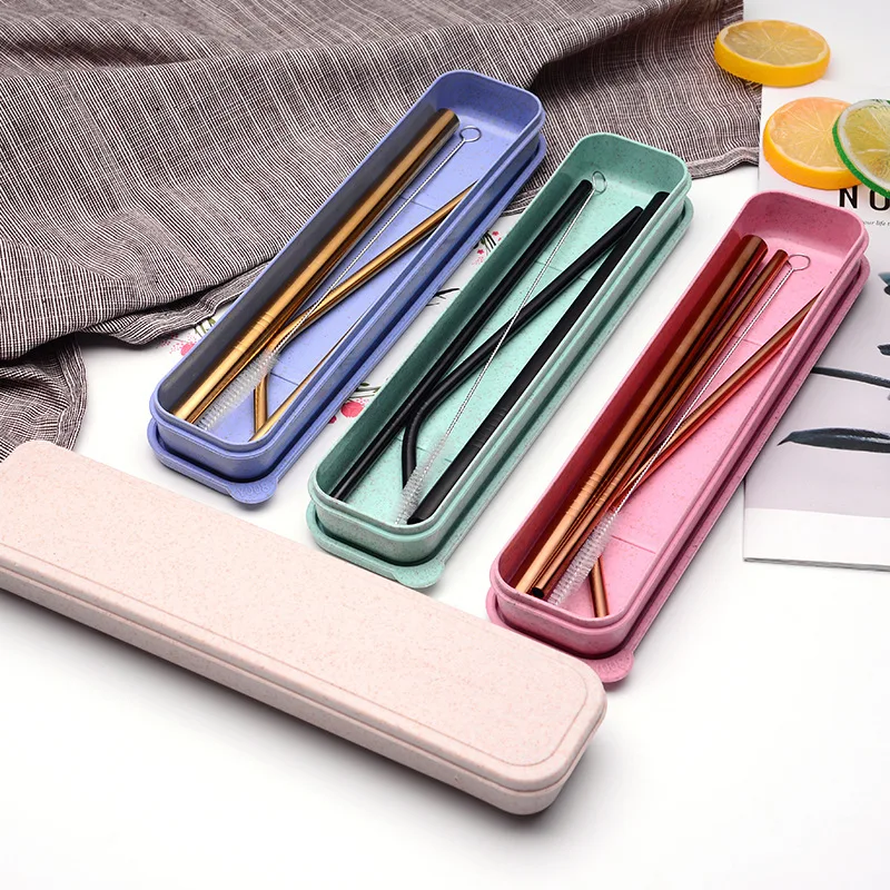 

3pcs/set Reusable Drinking Straws 304 Stainless Steel Sturdy Bent Straight Drinks Straw with Travel Case for Cups